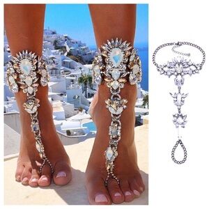 Bohemian Crystal Rhinestone Barefoot Sandals Anklet Set